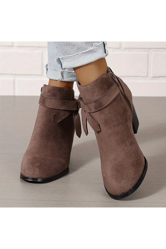 Women Chelsea Ankle Boots Bow Knot Chunky Block Heel Round Closed Toe Zipper Sock Booties Suede Leather Metallic Thick Heels Dress Boot Ladies Vintage Office Wedding Winter Fall Shoes