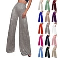 thumbnail image 1 of Kopltyrfg Women Sequin Pants Wide Leg Sparkly Glitter Elastic Waisted Palazzo Pants Shiny Party Trousers Night Out Clubwear (Gray,3XL), 1 of 6