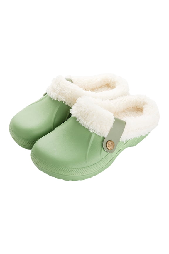 Women and Men Fur Lined Clogs Memory Foam Warm Fuzzy Garden Shoes Winter Waterproof Indoor Outdoor Slipper |Green 37