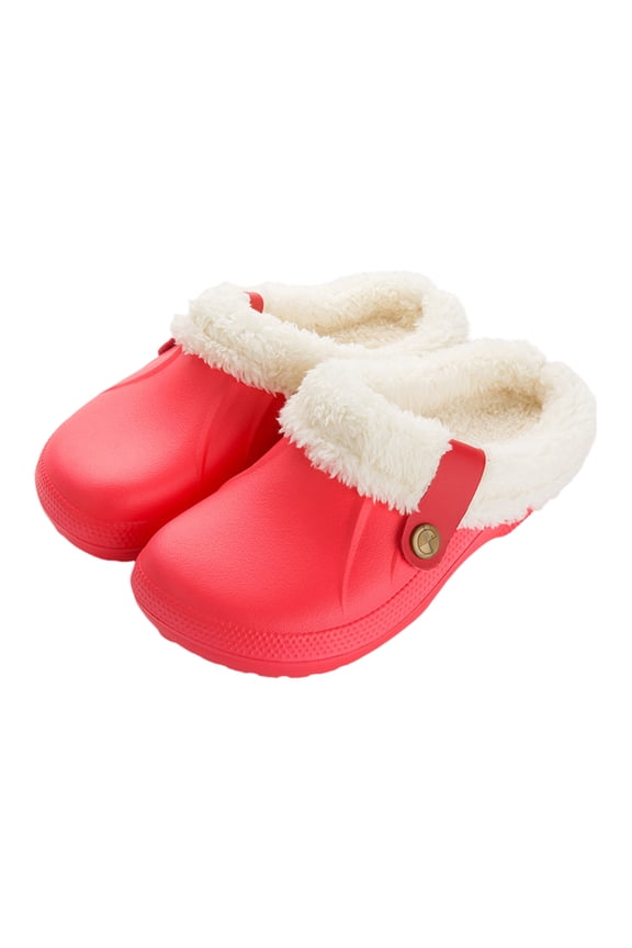 Women and Men Fur Lined Clogs Memory Foam Warm Fuzzy Garden Shoes Winter Waterproof Indoor Outdoor Slipper |Red 41