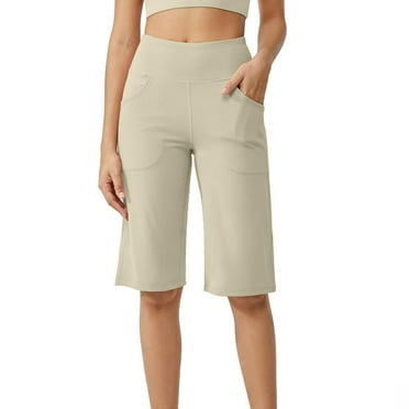 Kopltyrfg Women's 12" Shorts Knee Length with Pockets High Waisted Long Shorts for Women Stretch Casual Walking Beige S