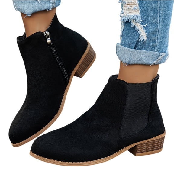 Kopltyrfg Women's Ankle Boot Flat Low Heel Side Zipper/Double Elastic Dress Fashion Booties Casual Short Boots (Black,43)