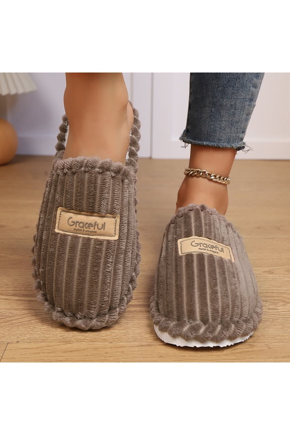 Women's Comfy Scuff Slippers Soft Striped Terry Cloth Memory Foam Home House Shoe |Coffee 42