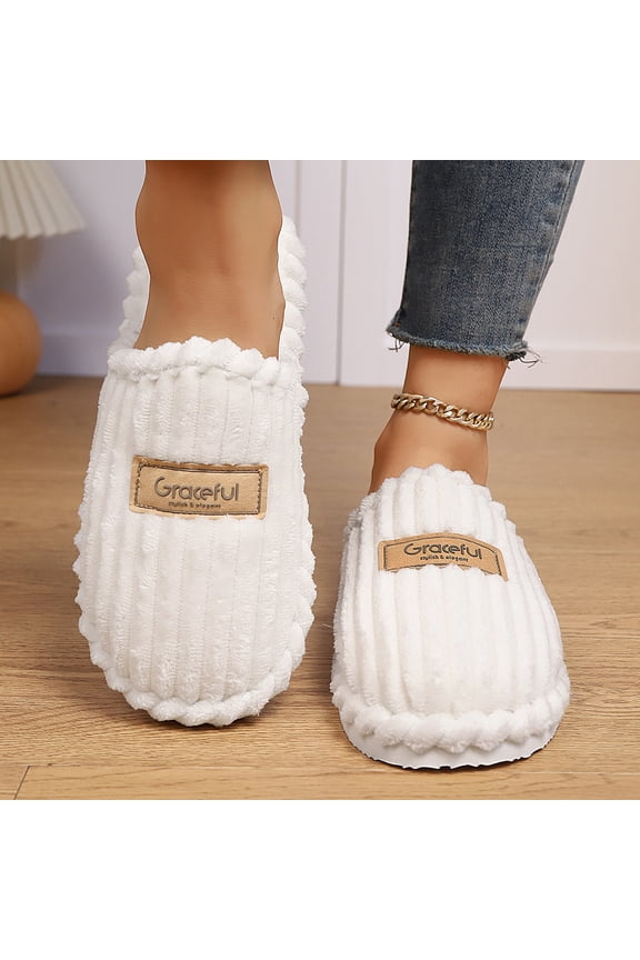 Women's Comfy Scuff Slippers Soft Striped Terry Cloth Memory Foam Home House Shoe |White 40