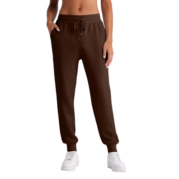 Kopltyrfg Women's Fleece Lined Joggers with Pockets High Waisted Straight Leg Sweatpants Winter Warm Lounge Jogging Pants (Coffee,2XL)