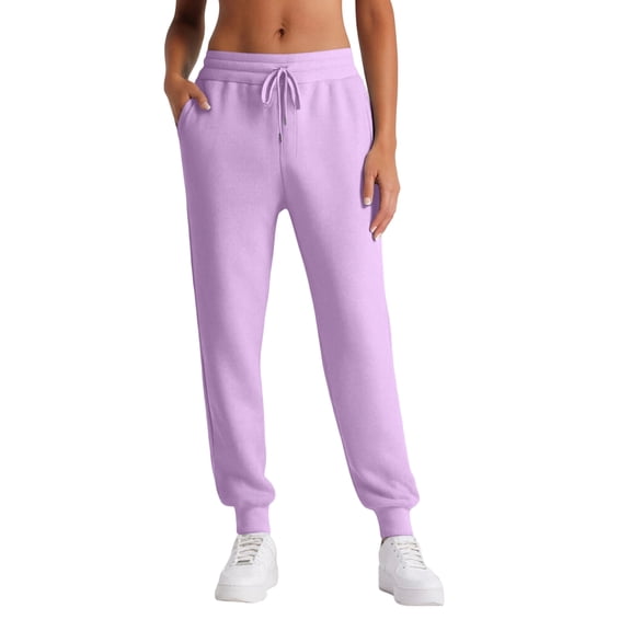 Kopltyrfg Women's Fleece Lined Joggers with Pockets High Waisted Straight Leg Sweatpants Winter Warm Lounge Jogging Pants (Light Purple,L)