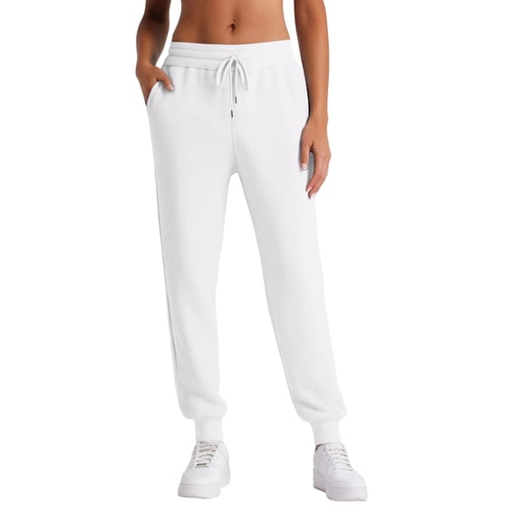 Kopltyrfg Women's Fleece Lined Joggers with Pockets High Waisted Straight Leg Sweatpants Winter Warm Lounge Jogging Pants (White,M)