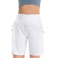 thumbnail image 1 of Kopltyrfg Women's High Waisted 9" Shorts with Zipper Pockets Athletic Workout Long Shorts for Women Knee Length White M, 1 of 6