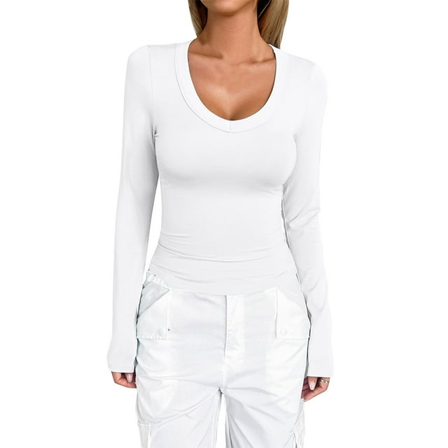 MeeQee Women's Skim Dupes Basic Crop Tops Short Sleeve Crewneck T Shirt Solid Color Shirt Slim Fit T-Shirt Streetwear Y2K Fashion Aesthetic Clothes