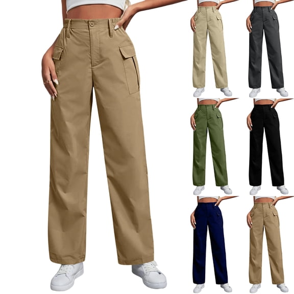 Kopltyrfg Womens Casual Cargo Pants High Waisted Wide Leg Trousers Palazzo Y2k Streetwear Pants for Women with Pockets (Army Green,XL)