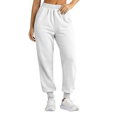 Kopltyrfg Womens Joggers with Pockets Fleece Lined High Waisted Sweatpants Y2k Comfy Bottom Athletic Workout Pants White L