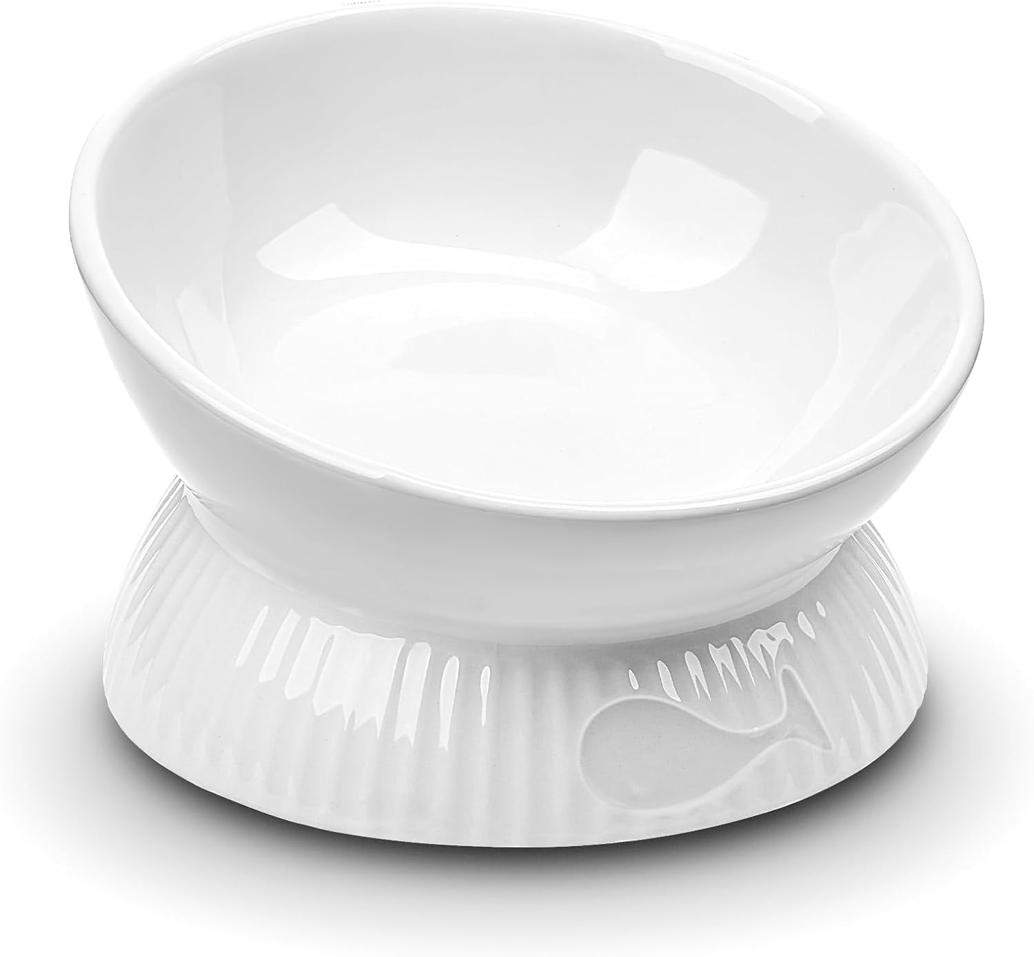 OMAYKEY Ceramic Raised Cat Bowls - 2-Pack Tilted Elevated Food & Water Dishes For Cats & Small Dogs