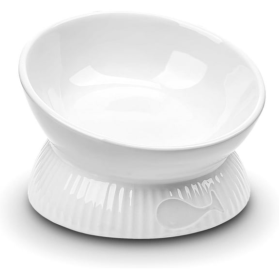 Kopmath Elevated Cat Bowl, Ceramic Tilted Cat Food Bowl, Anti Vomiting, Stress Free on Neck and Spine, Spill-Proof, Anti-Tipping, Dishwasher Safe, Raised Cat Bowls for Indoor Cats, White