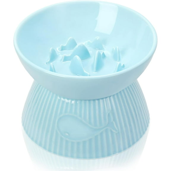 Kopmath Elevated Slow Feeder Cat Bowl, Stop Vomiting & Choking, Ceramic Cat Slow Feeder Bowl, Spill-Proof & Anti-Tipping, Easy to Clean, No Black Chin, Raised Cat Bowl Slow Feeder for Dry & Wet Food