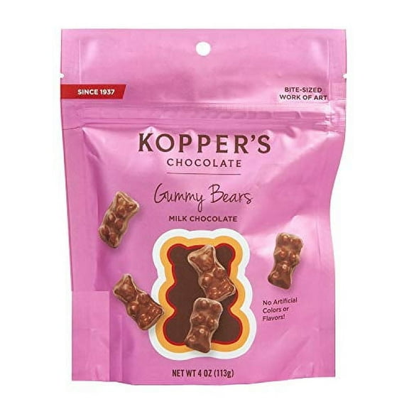 Kopper's Chocolate Milk Chocolate Covered Gummy Bears - No Artificial Colors or Flavors - 4 Oz Pouch