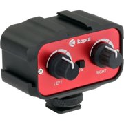 Kopul 2-Channel Passive Camera Audio Mixer with Shoe Bracket, 3.5mm Mono/Stereo Mic Inputs, Stepped Level Controls, Coiled Output Cable for DSLR, Mirrorless Cameras & Camcorders