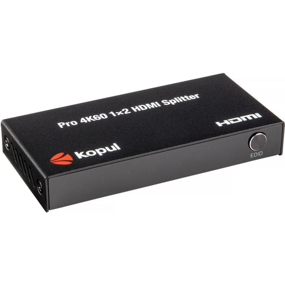 Kopul Pro 1x2 HDMI 2.0 Splitter, 4K60 UHD, HDR, HDCP 2.2/1.4, EDID Control, 18 Gbps, 8-Channel Audio, Auto Scaling for TVs, Monitors, Projectors, Digital Signage