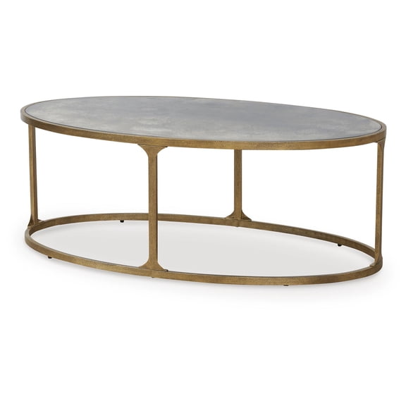 Signature Design by Ashley Korajane Oval Cocktail Table - Antiqued Gold Frame with Faux Marble Glass Top