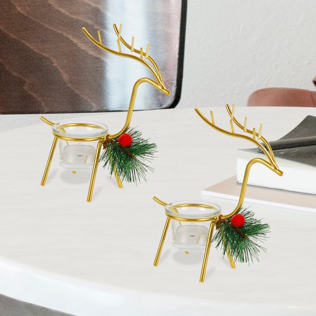 Koralakiri 2 Pack Metal Reindeer Tea Light Candle Holders, Christmas