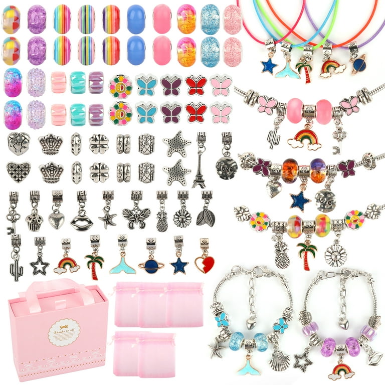 Charm Bracelets Kit with Beads Jewelry Charms Bracelets for DIY Craft  Beautiful Girls Jewelry Making Kit
