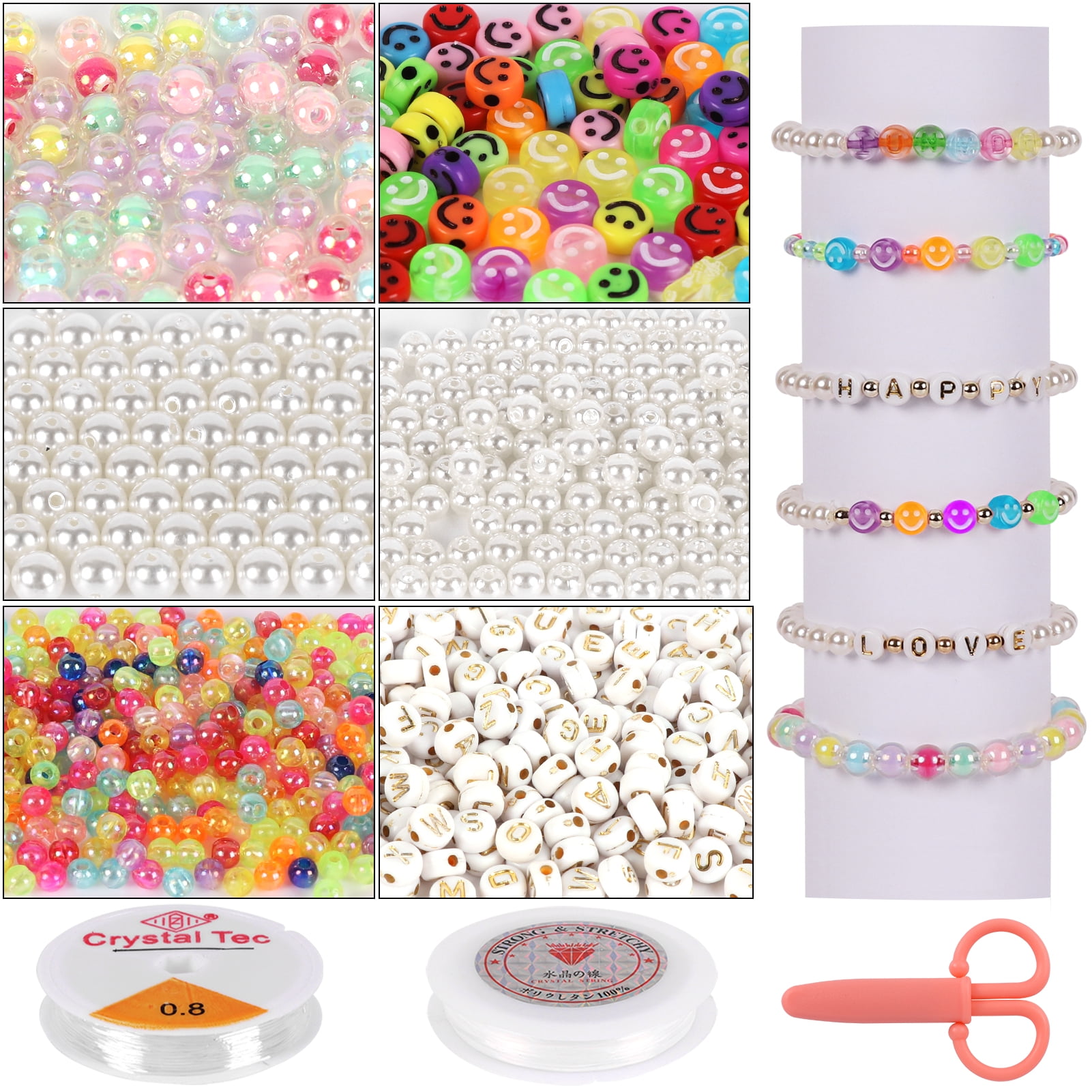 Bracelet Making Kit Pony Beads Fruite Flower Polymer Clay Beads Letter  Beads For Jewelry Making, DIY Arts Earring And Crafts Gifts For Girls Age 6  7 8 9 10-12(Some Parts Are Random)