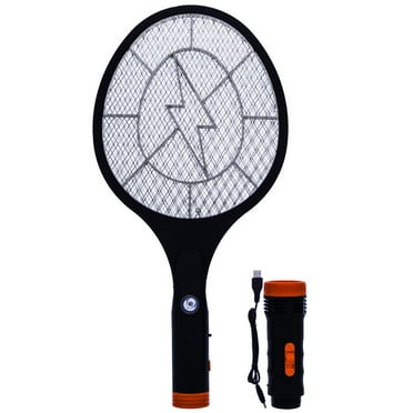 Koramzi Electric Mosquito Swatter / Bug Zapper With Rechargable Battery, Handle light, and Removable Flashlight Insect Control- F-10(Newest model) (Black)
