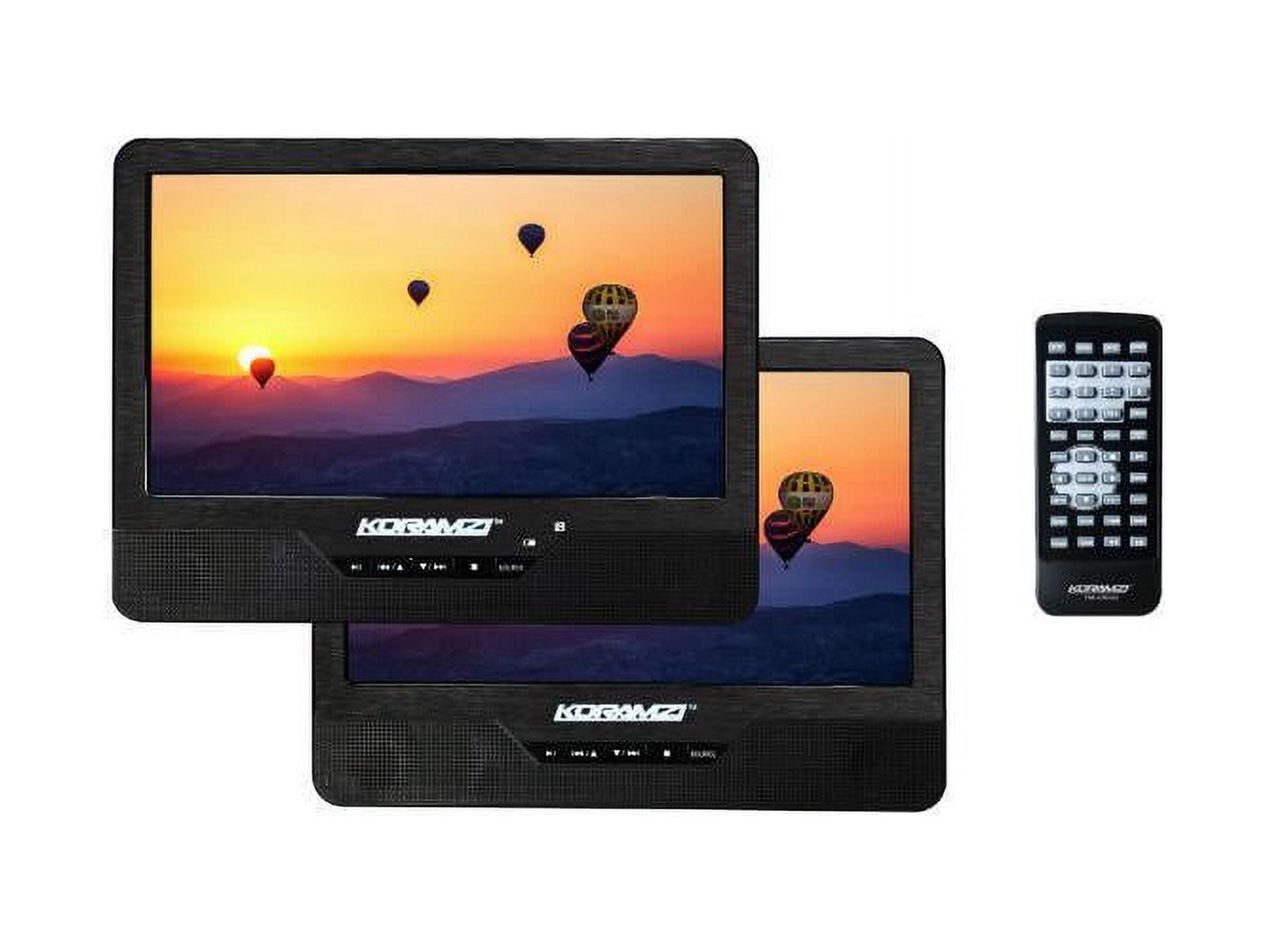 Koramzi Portable 9" Dual Screen DVD Player with Rechargeable Battery / AV In / USB &SD Card Reader / Remote Control / Car Adapter / IR Transmitter Ready / USB / Headrest Mounting Kit (Black)-PDVD-DS9