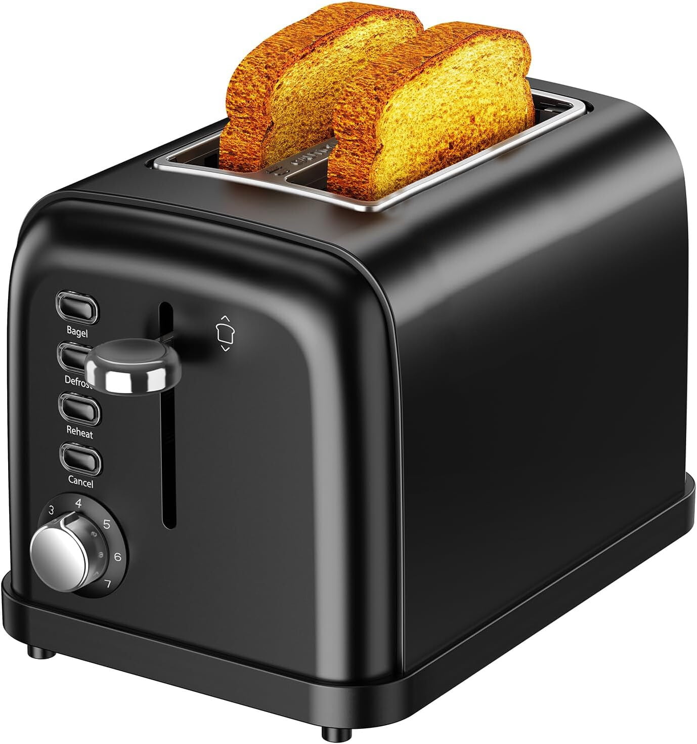 Koramzi Toaster 2 Slice, Extra Wide Slot Toaster for Bagels, Bread, Waffles, 7 Shade Settings, 4 Main Functions, Removable Crumb Tray, 900 Watts Toasters, Black Stainless Steel