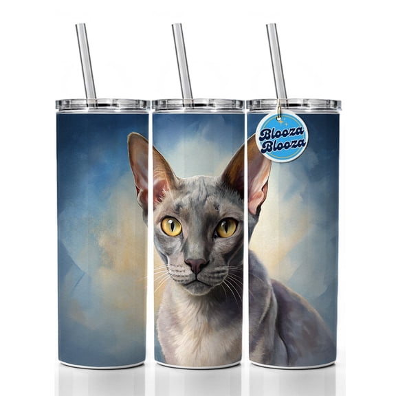 Korat Cat Illustration 20oz Insulated Water Bottle Skinny Tumbler Includes Straw