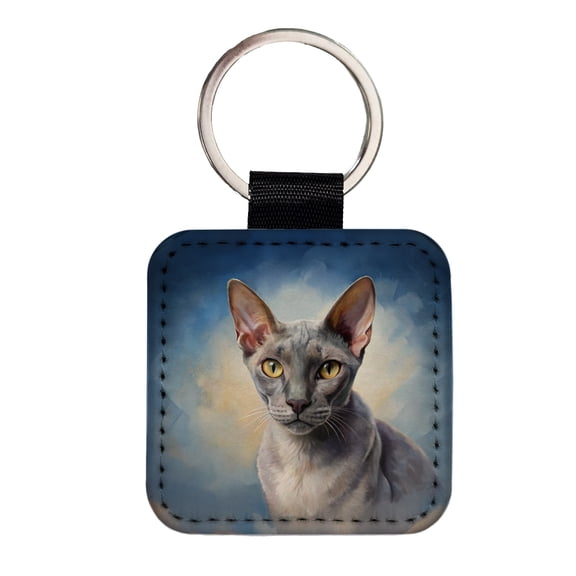 Korat Cat Illustration Faux Leather Square Keychain