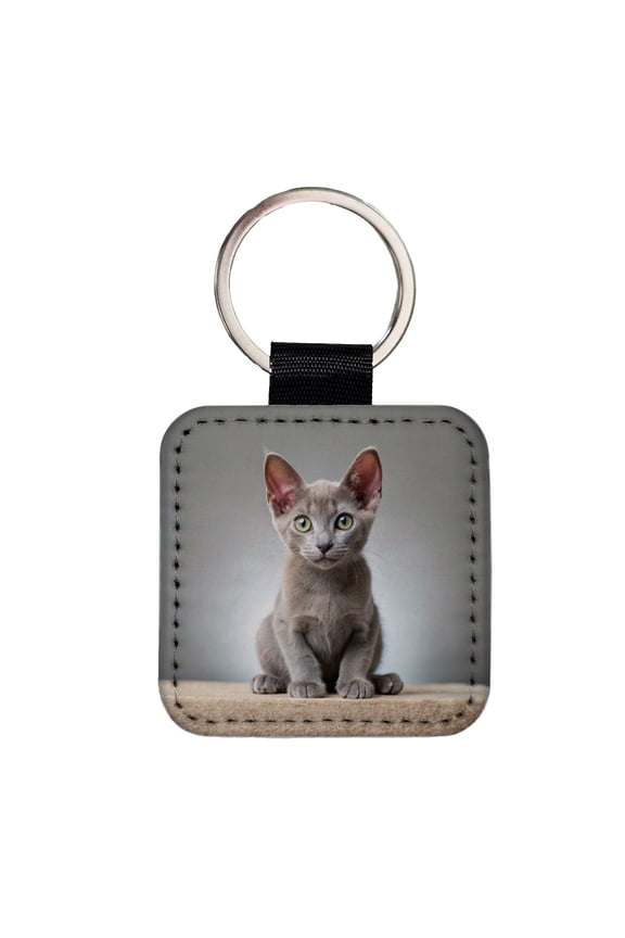 Korat Cat Kitten Photo Faux Leather Square Keychain