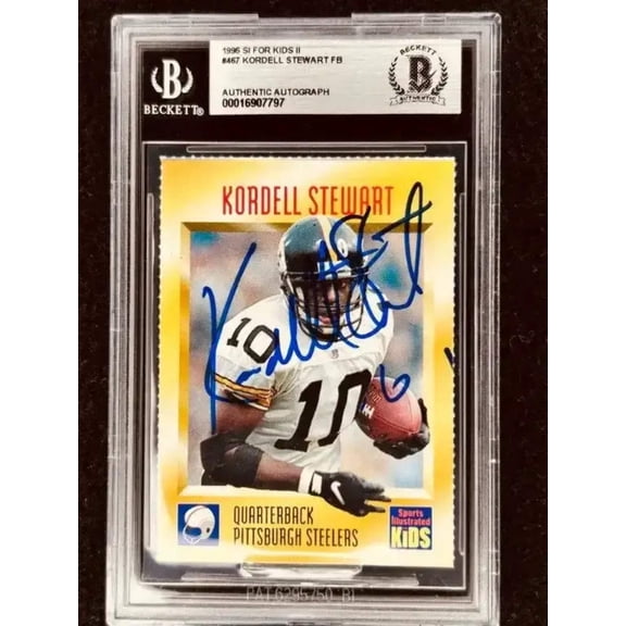 Kordell Stewart signed Steelers 1996 SI for Kids card BAS certified