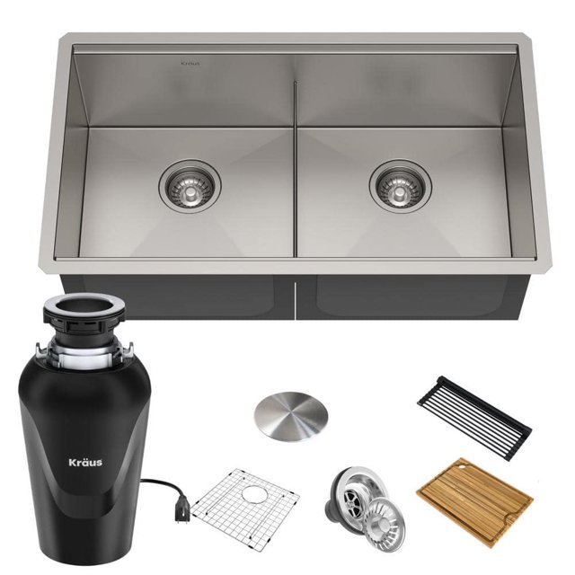 Kore 16 Gauge Stainless Steel 33" Double Bowl Undermount Kitchen Sink