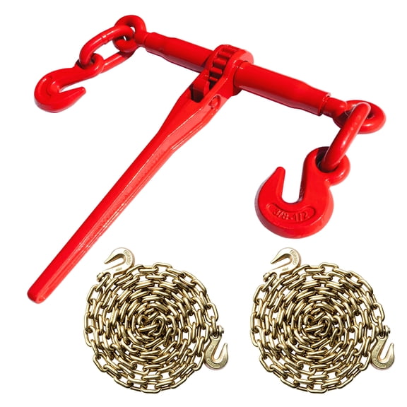 KoreJetMetal Ratchet Chain and Binder Kit 3/8" x 14FT, G80 Transport Chains and Binders for Trailer, Heavy Duty Load Binder with Grab Hooks for Flatbed Truck Trailer Cargo Securement, 8819 lbs WLL