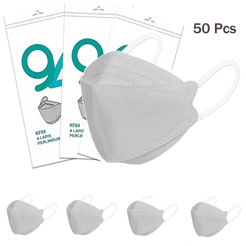 Korea Adult Disposable Grey K.F94 Face Mask , 4-Layer Filters Protection Lightweight Comfortable Sports Workout Face Masks Protective Nose Mouth Covering Dust , for Male Female 50 Pack