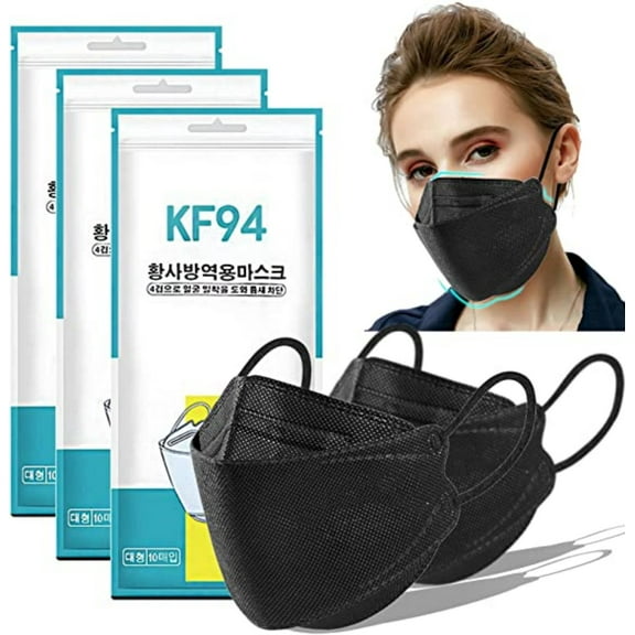 Korea Black Disposable K.F94 Face Masks 4-Layer Filters Breathable Comfortable Protection, Protective Nose Mouth Covering Dust Mask Made in Korea , for Male Female 100 Pack
