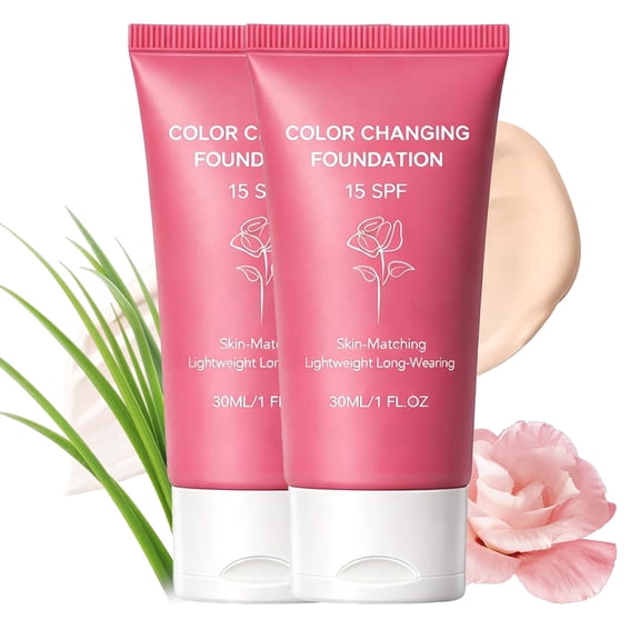 Korea Colour‑Changing Foundation, Hydrating Lightweight Makeup for Mature Skin Women Over 60, Moisturizing Concealer Brightener, Evens Skin Tone for All Skin Types.(2Pcs)