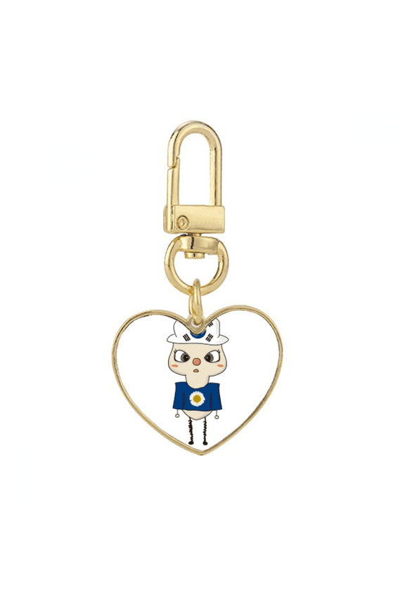 Korea Country Asia Seoul Flag UU Gold Heart Keychain Metal Keyring Holder