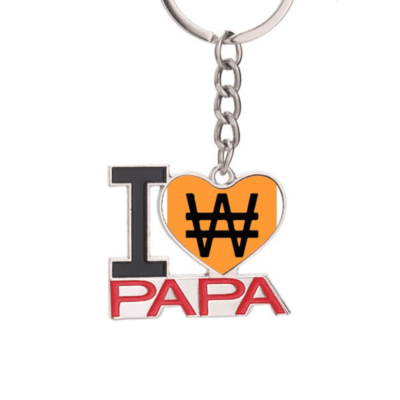 Korea Currency Symbol KRW Keychain Metal Keyring Holder Love PAPA Father