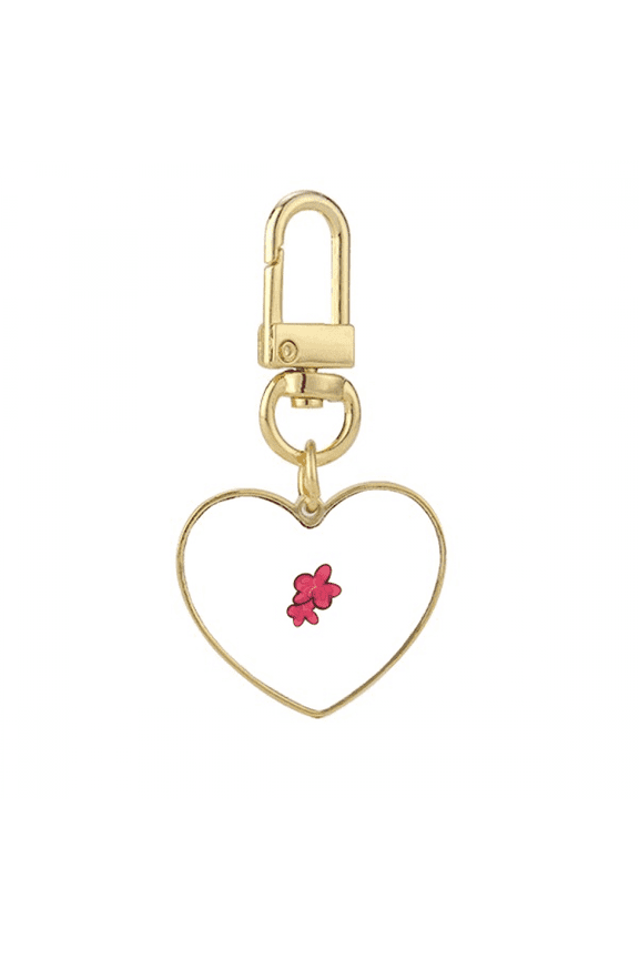 Korea Hibiscus Flowers Botany Gold Heart Keychain Metal Keyring Holder