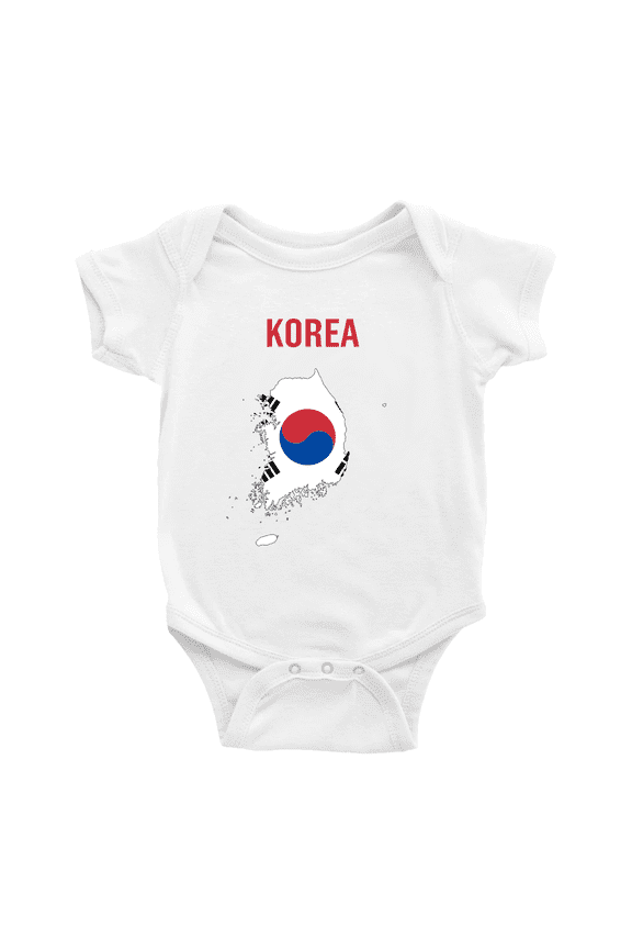 Korea Map Flag Baby Rompers Newborn Clothes Outfits (White, 0-3 Months)