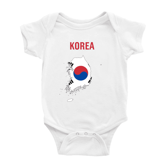Korea Map Flag Baby Rompers Newborn Clothes Outfits (White, 12-18 Months)