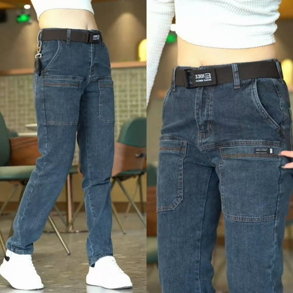 Korea Men Jeans Cargo Pants Casual Blue Gray Denim Y2K Streetwear Straight Jeans Male Trousers Clothing