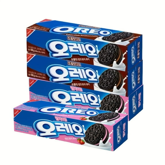 Korea Oreo 2 Boxes of Chocolate Mousse Flavored 3.5oz + 2 Boxes of Strawberry Flavored 3.5oz