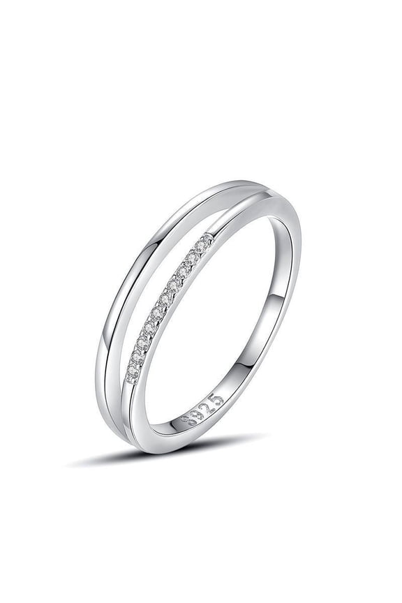 Korea Simple Double Line Ring Micro Diamond 925 Sterling Silver