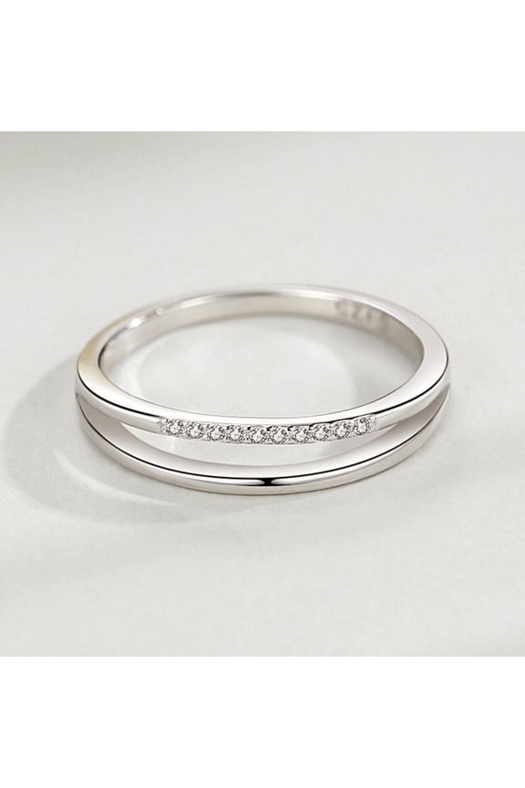 Korea Simple Double Line Ring Micro Diamond 925 Sterling Silver