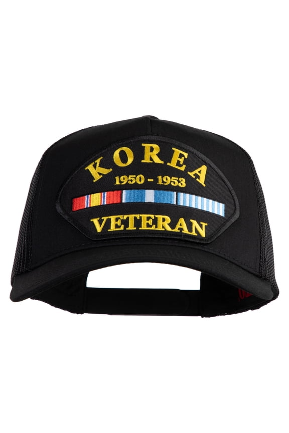 Korea Veteran 1950-1953 Patched Solid Cotton Twill 5 panel Mesh Back Cap - Black OSFM