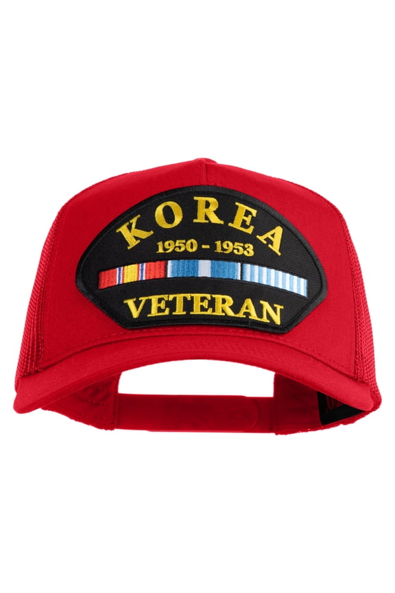 Korea Veteran 1950-1953 Patched Solid Cotton Twill 5 panel Mesh Back Cap - Red OSFM