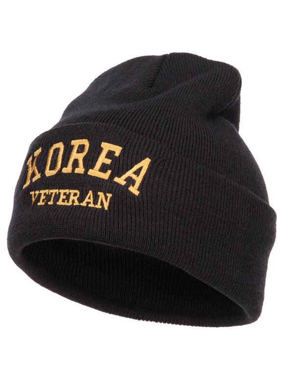 Korea Veteran Embroidered Long Beanie - Black OSFM
