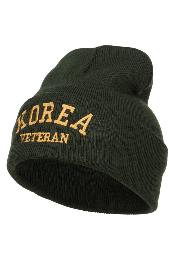 Korea Veteran Embroidered Long Beanie - Olive OSFM